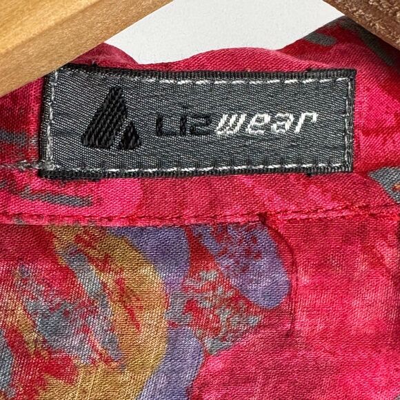 Vintage LizWear Womens Button Up Blouse Small Red Pink Floral Cotton 80s 90s - Picture 7 of 15